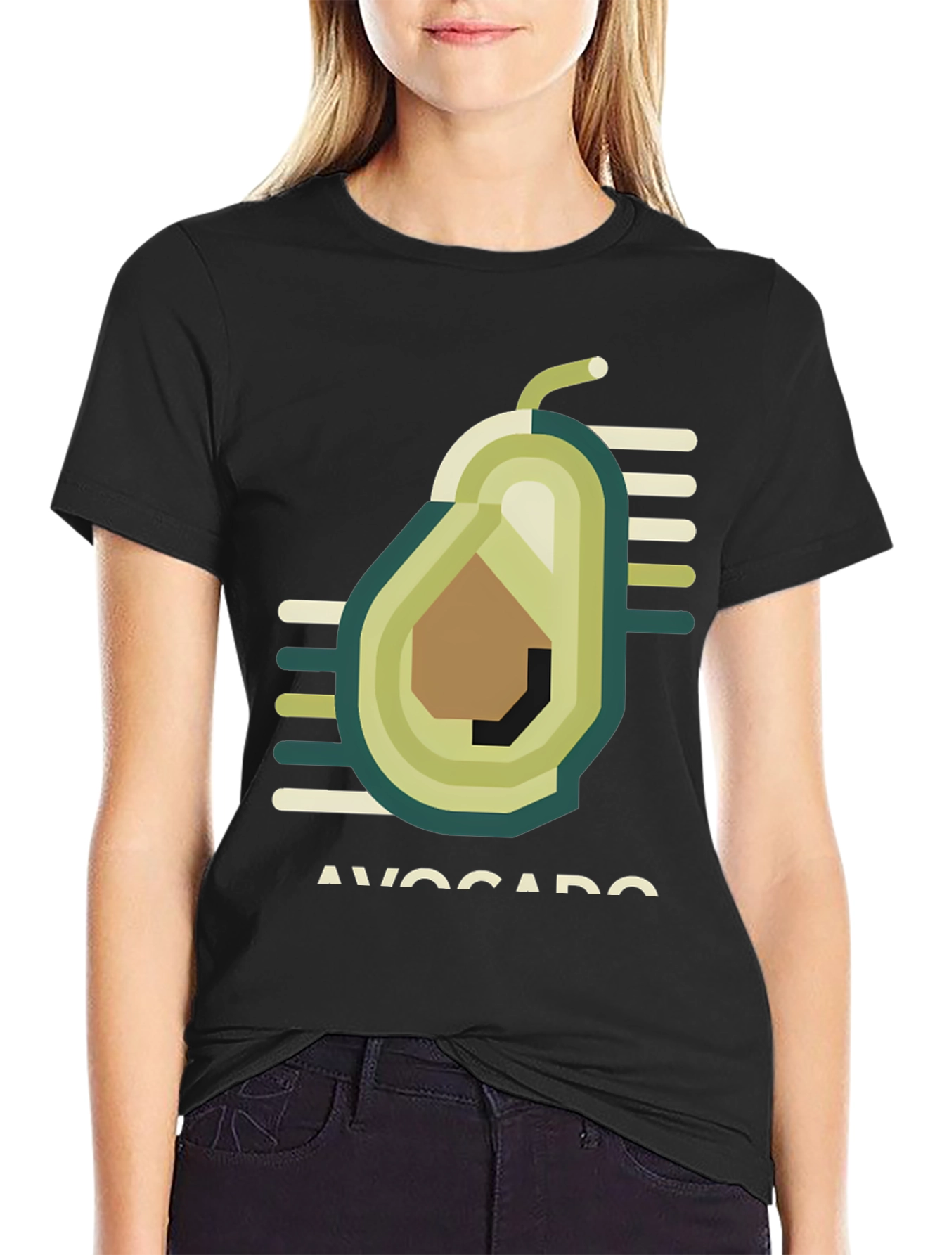 Geometric Avocado Graphic Tee - Trendy Black T-Shirt