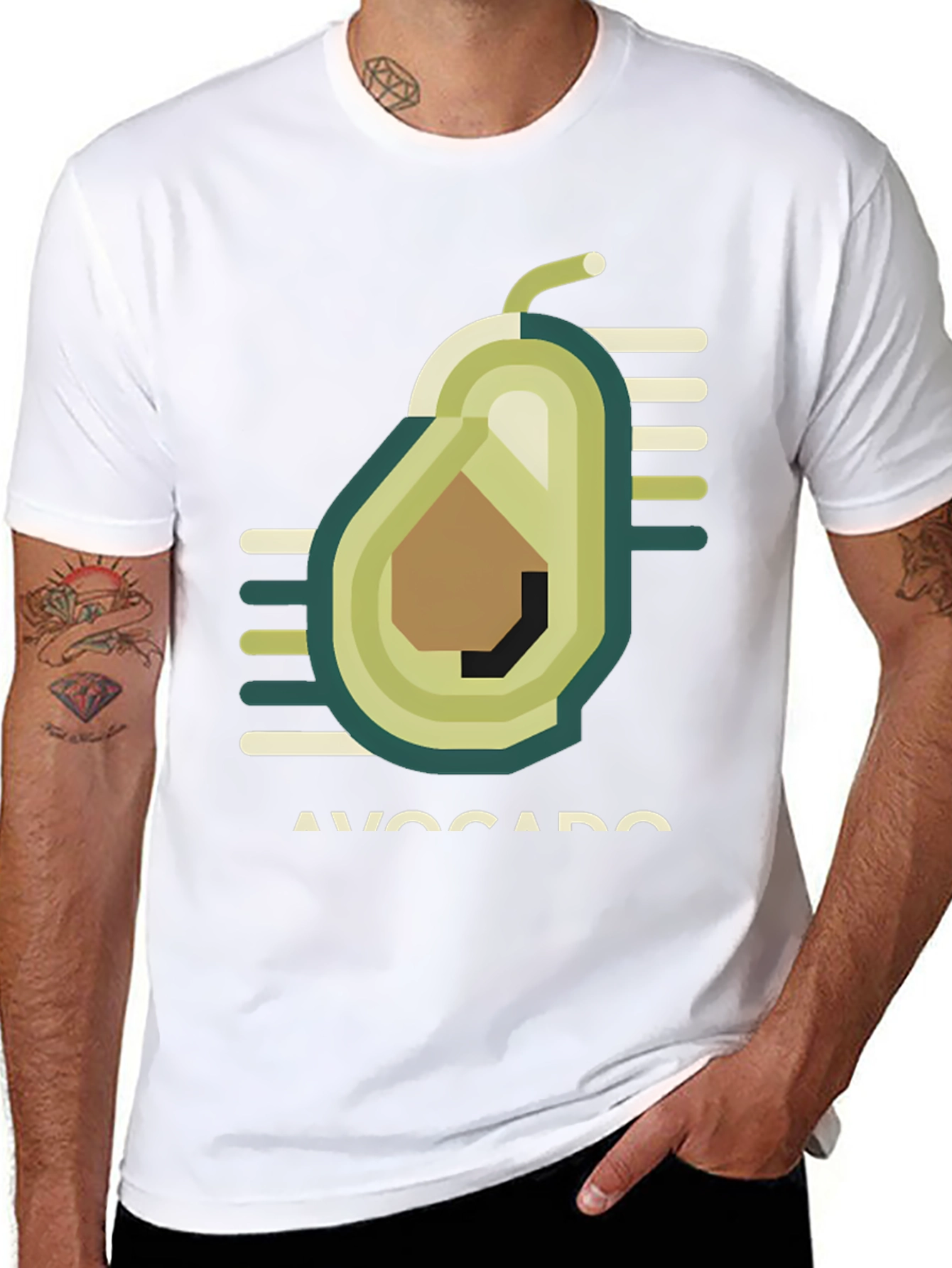Geometric Avocado Graphic Tee - Trendy Black T-Shirt