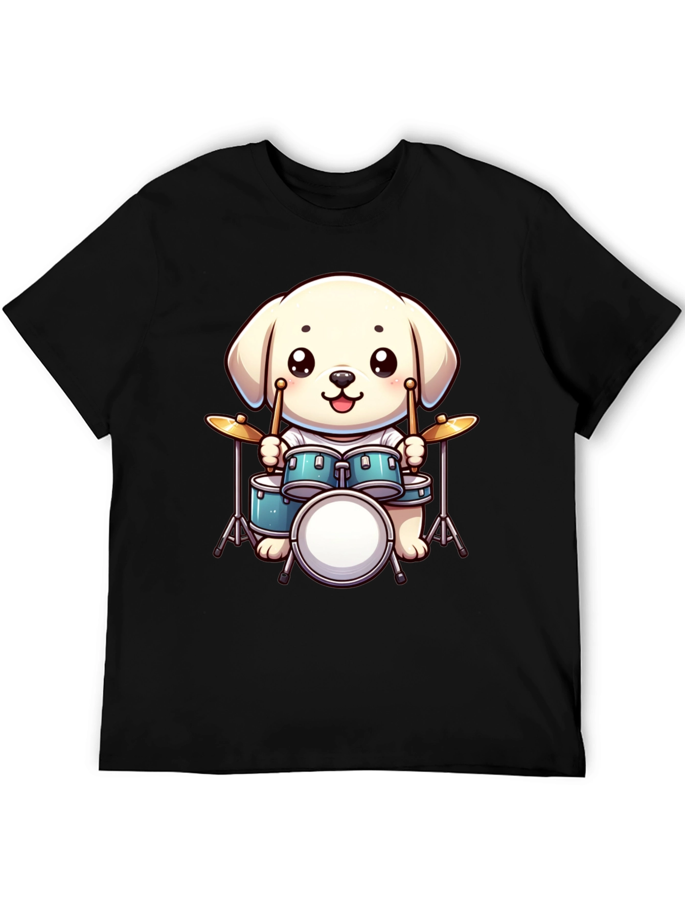Cute Dog Drummer T-Shirt - Unisex Black Tee