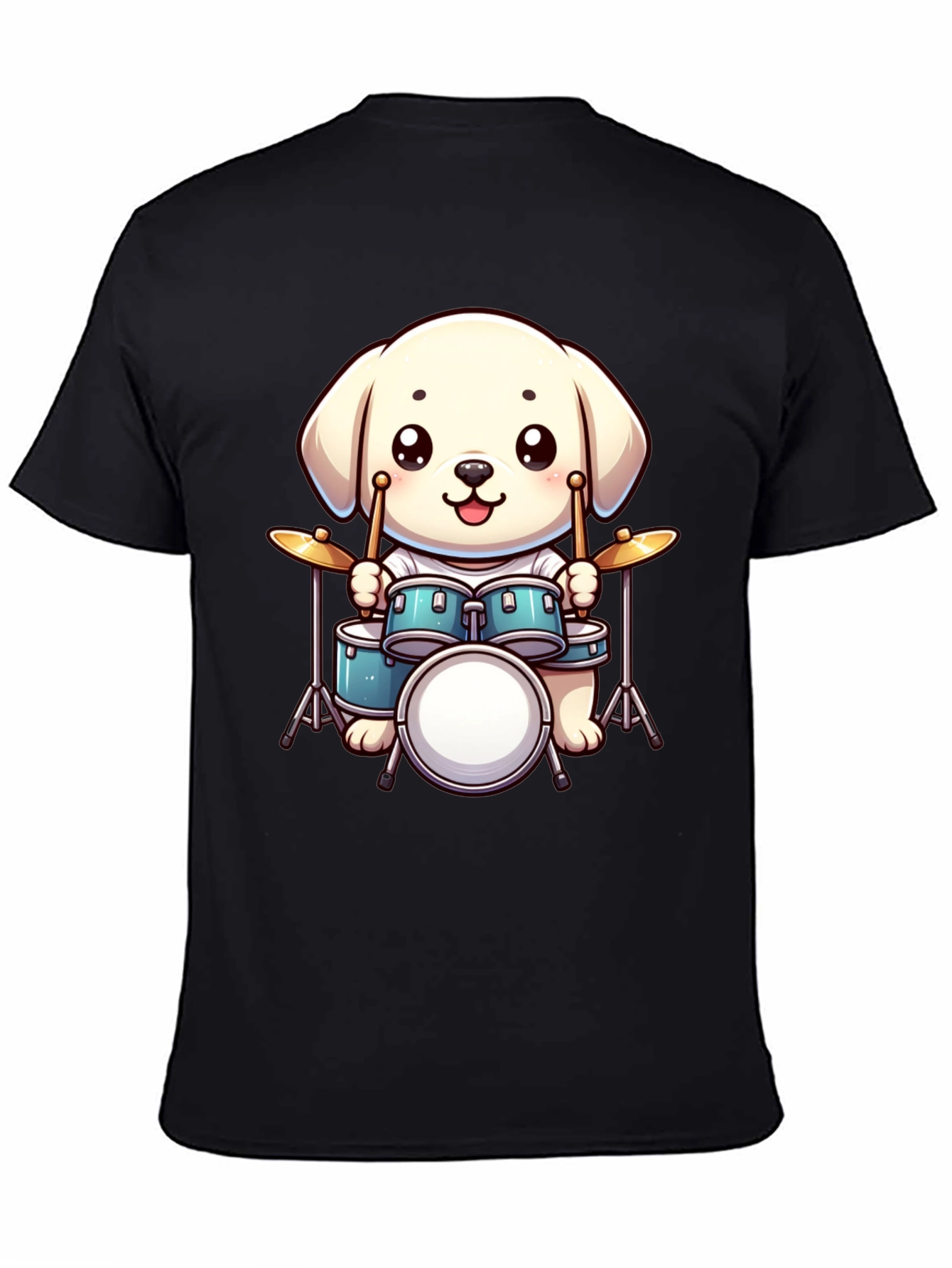Cute Dog Drummer T-Shirt - Unisex Black Tee