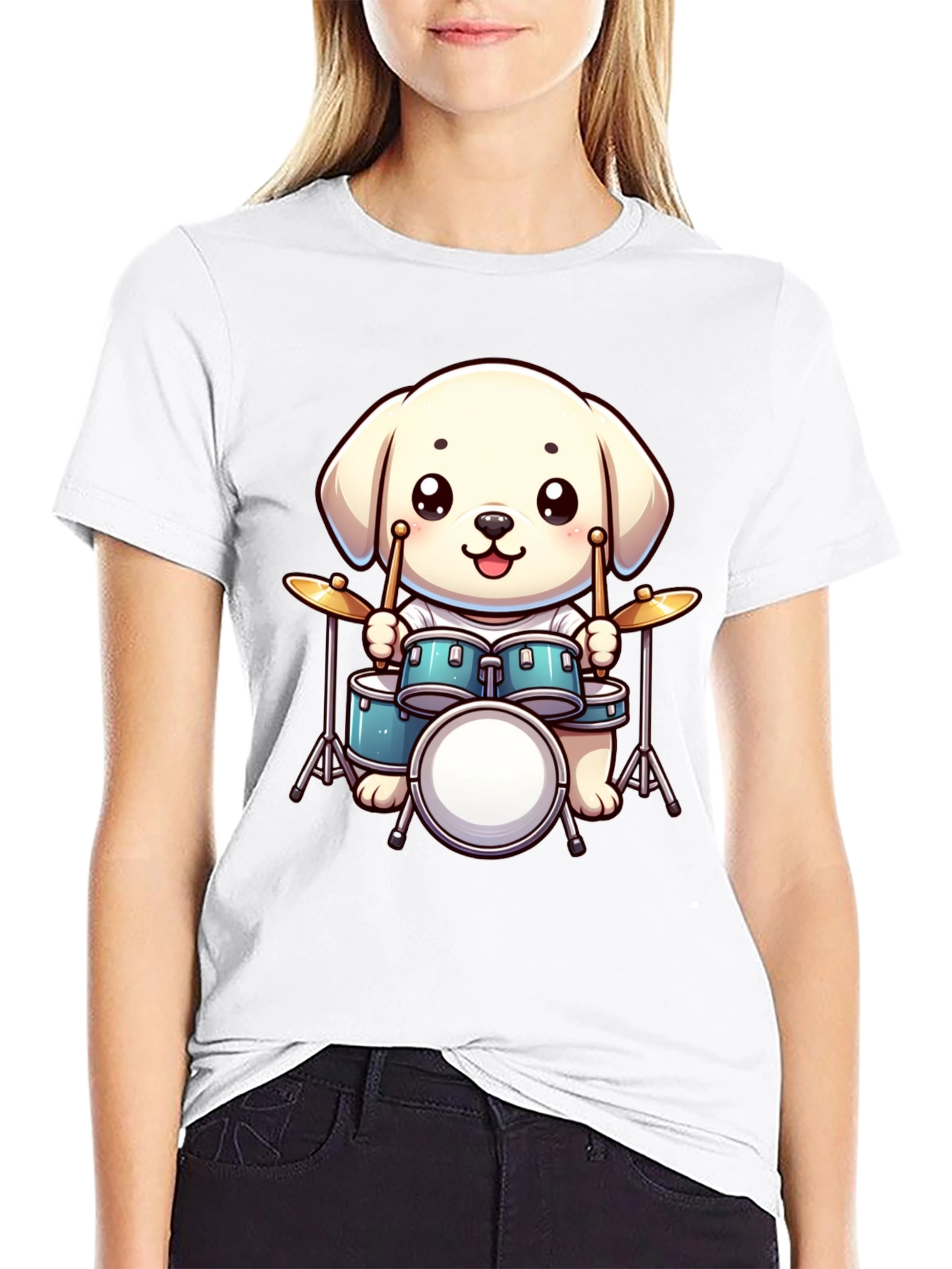 Cute Dog Drummer T-Shirt - Unisex Black Tee