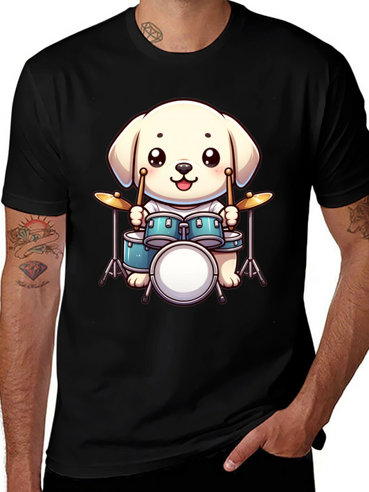 Cute Dog Drummer T-Shirt - Unisex Black Tee