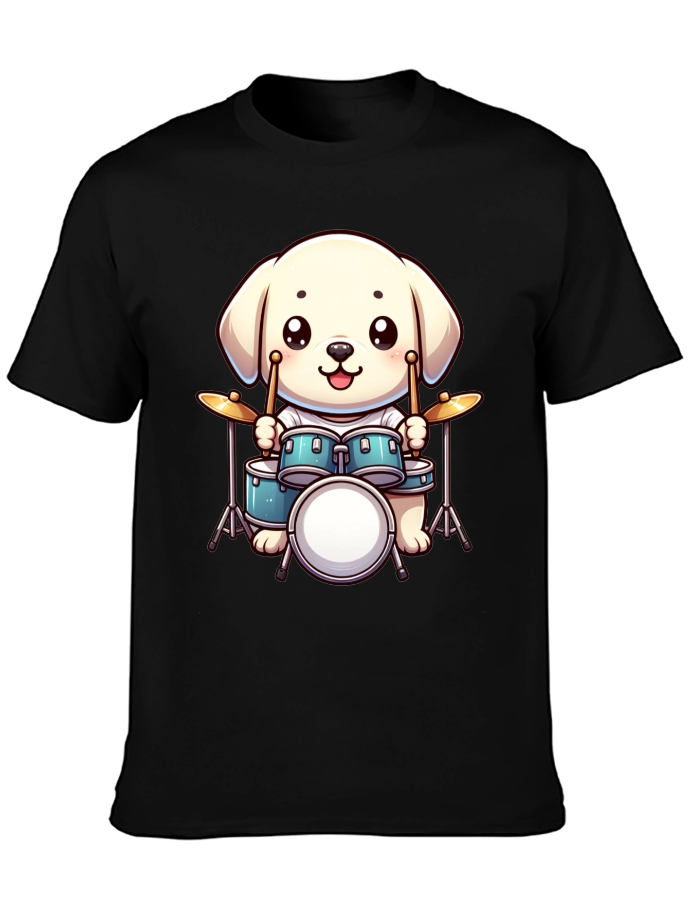Cute Dog Drummer T-Shirt - Unisex Black Tee