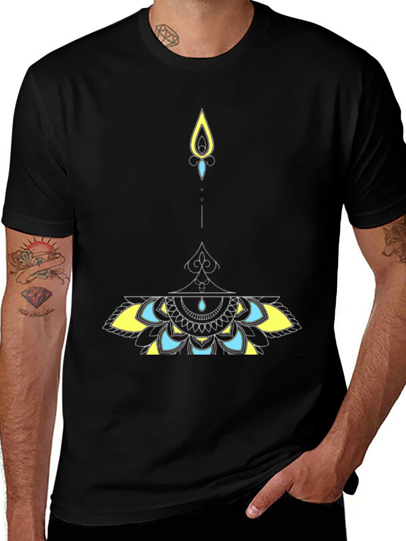 Mens Black Tee with Artistic Graphic