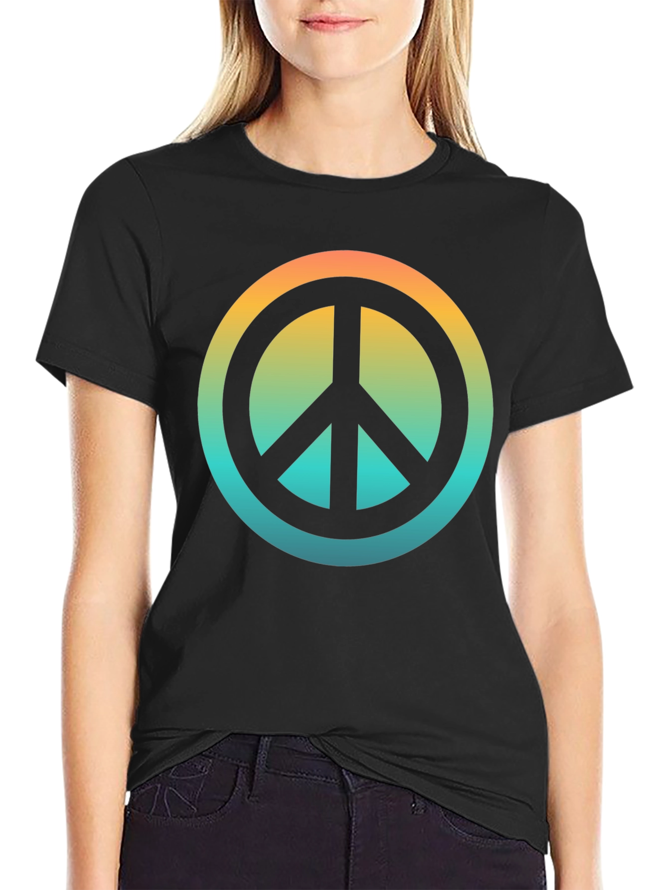 Retro Peace Sign Graphic T-Shirt - Black