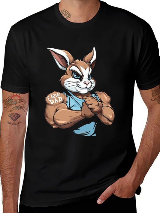 I Love Dad Rabbit Graphic Tee - Black Cotton T-Shirt