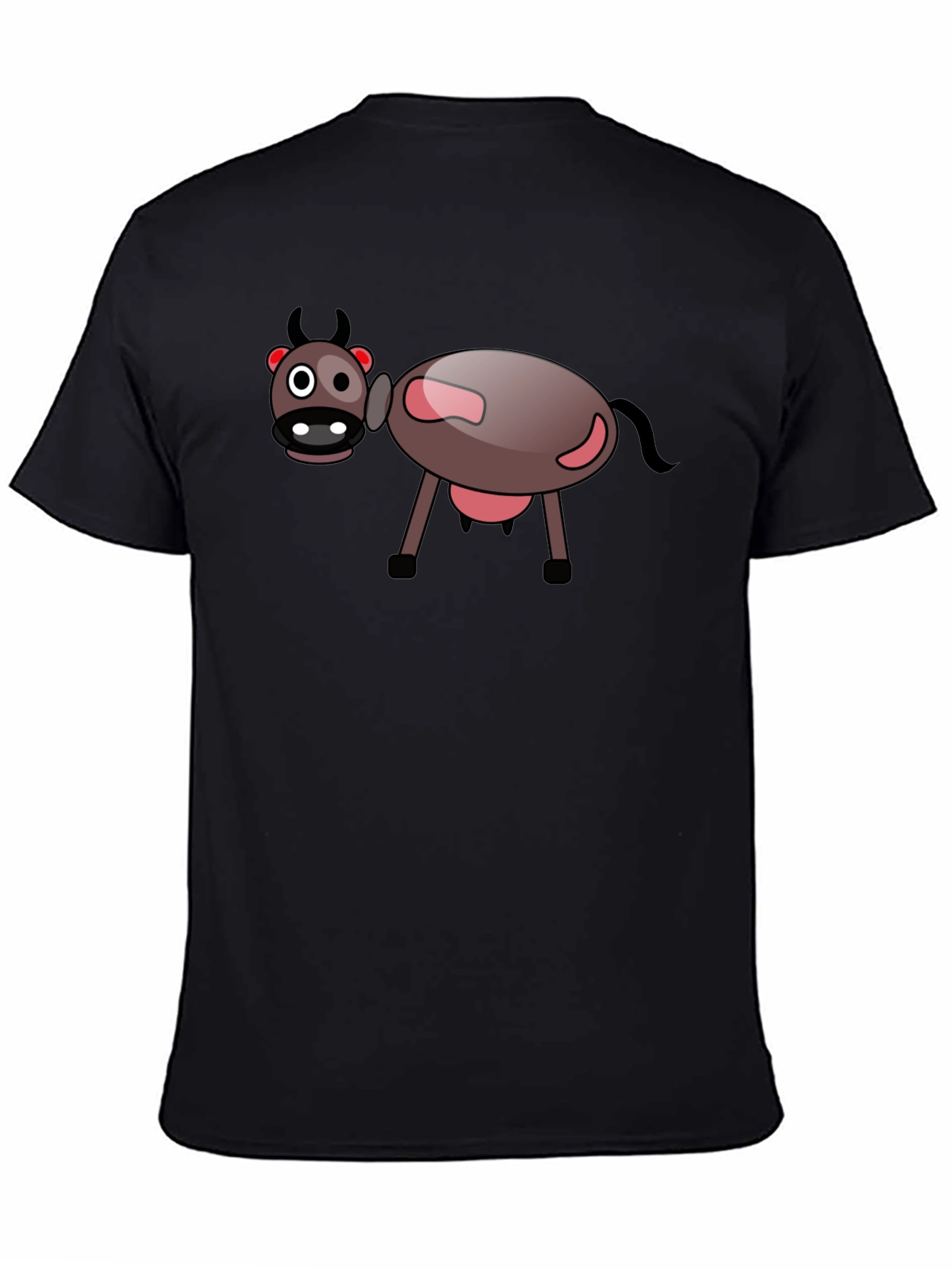 Cartoon Cow Graphic Black T-Shirt