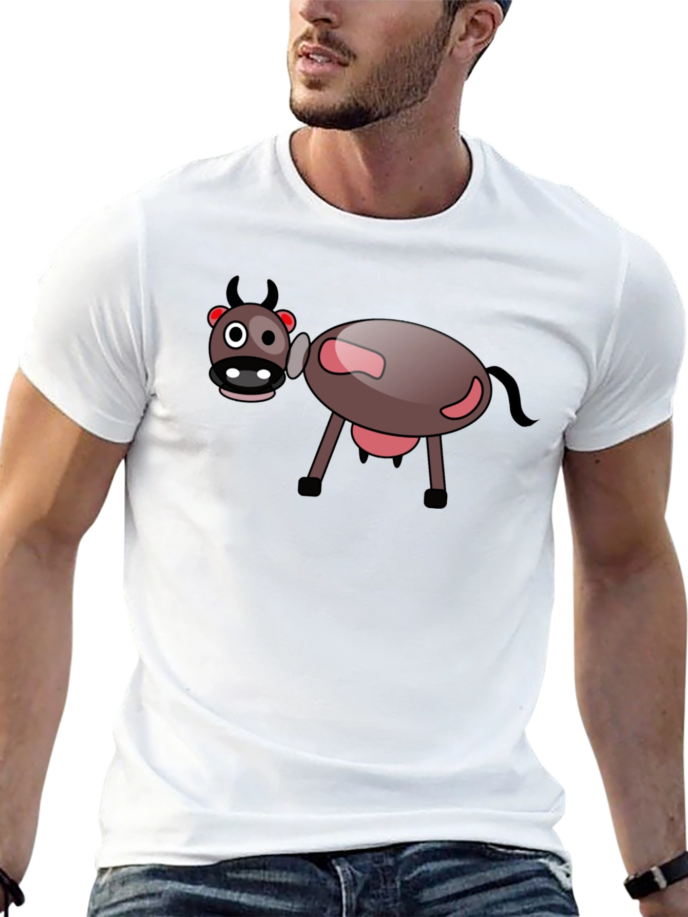 Cartoon Cow Graphic Black T-Shirt