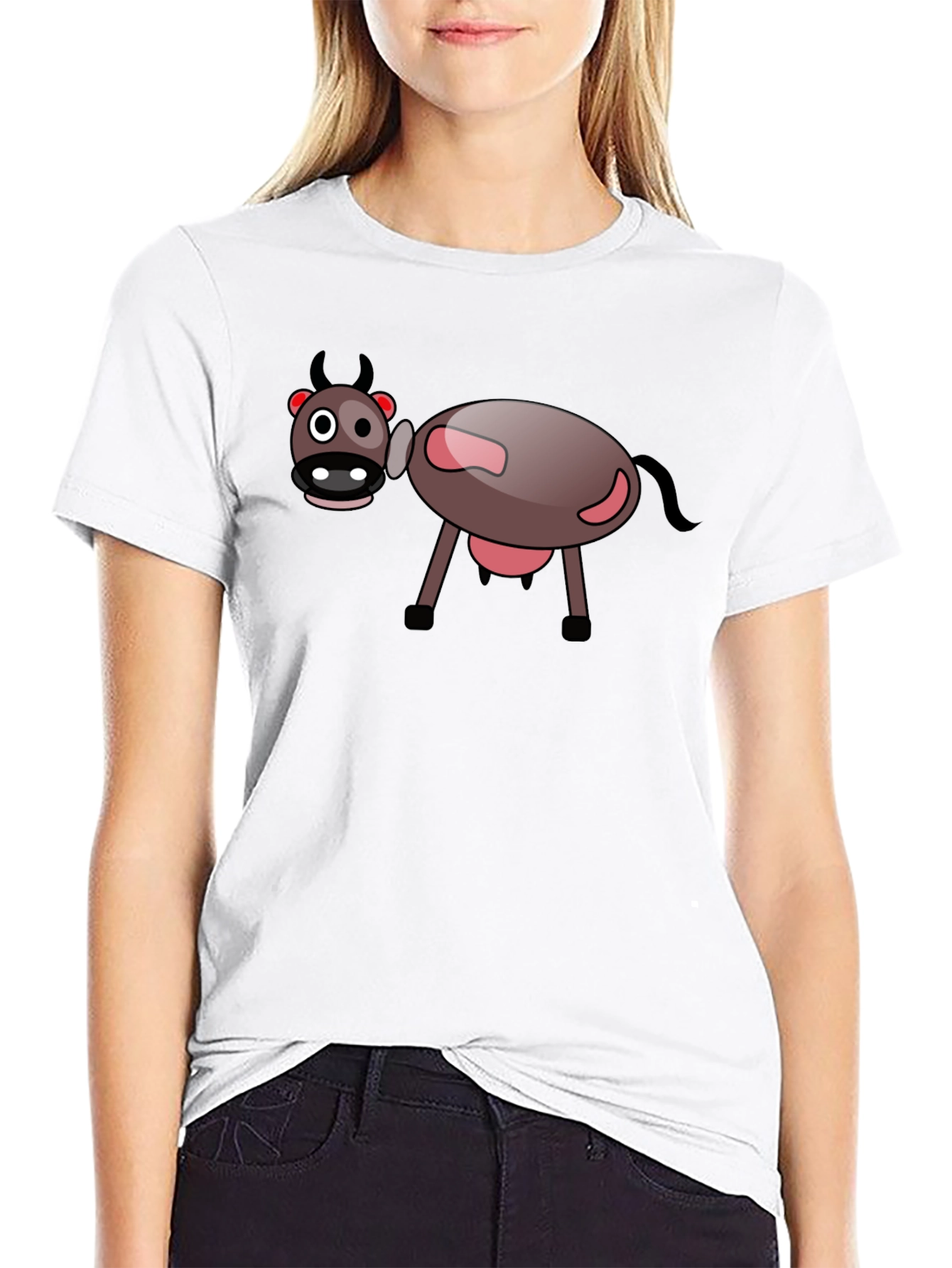 Cartoon Cow Graphic Black T-Shirt