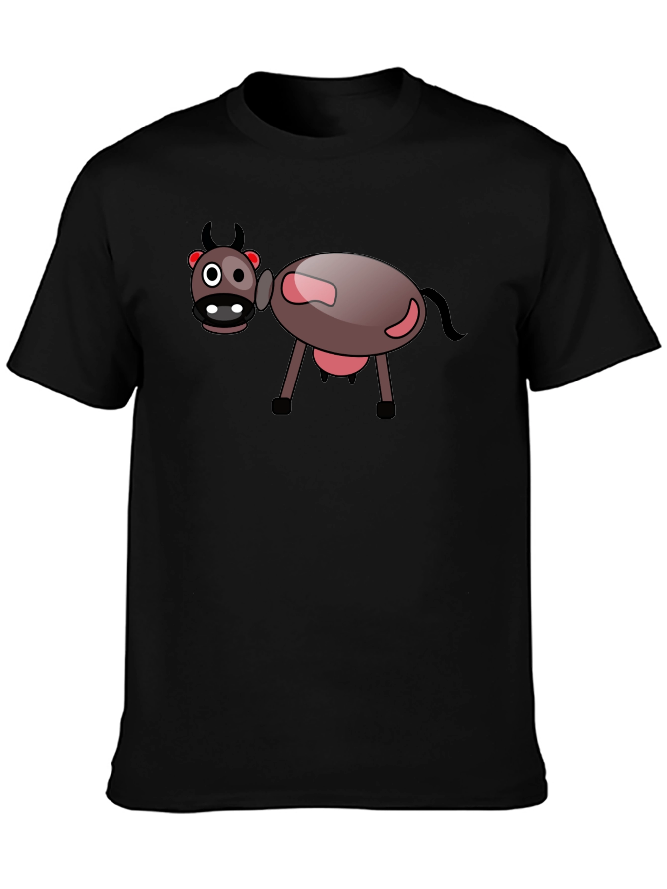Cartoon Cow Graphic Black T-Shirt