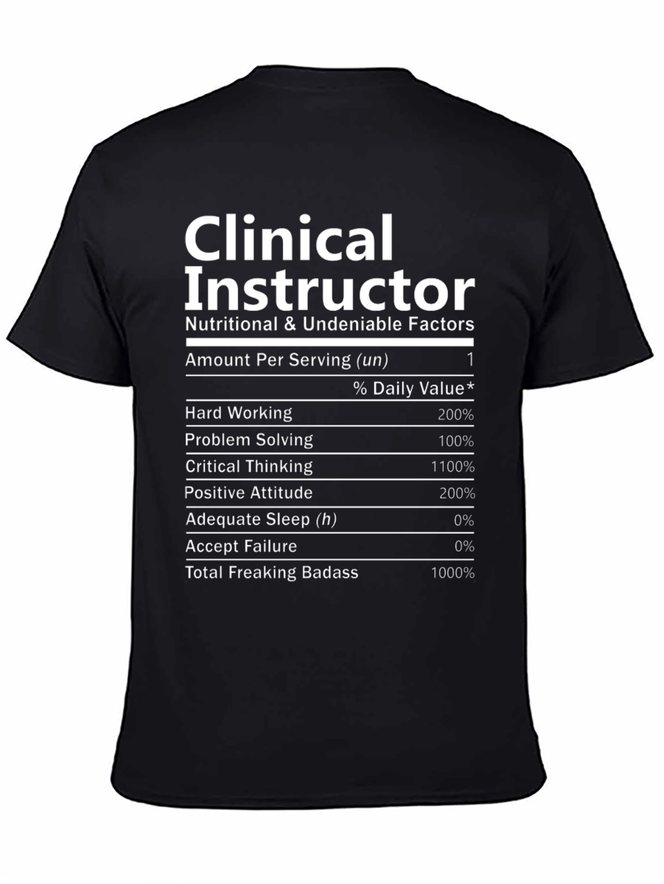 Clinical Instructor Nutrition Facts Black T-Shirt