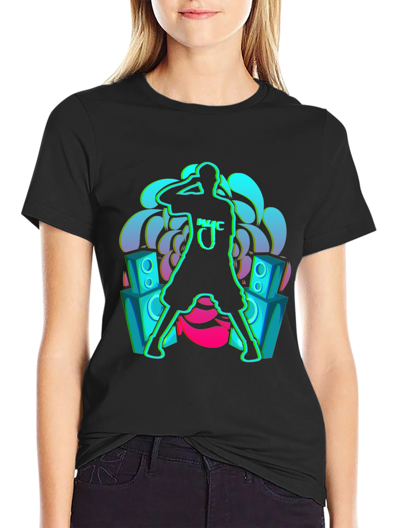 Neon Music Graphic Black T-Shirt