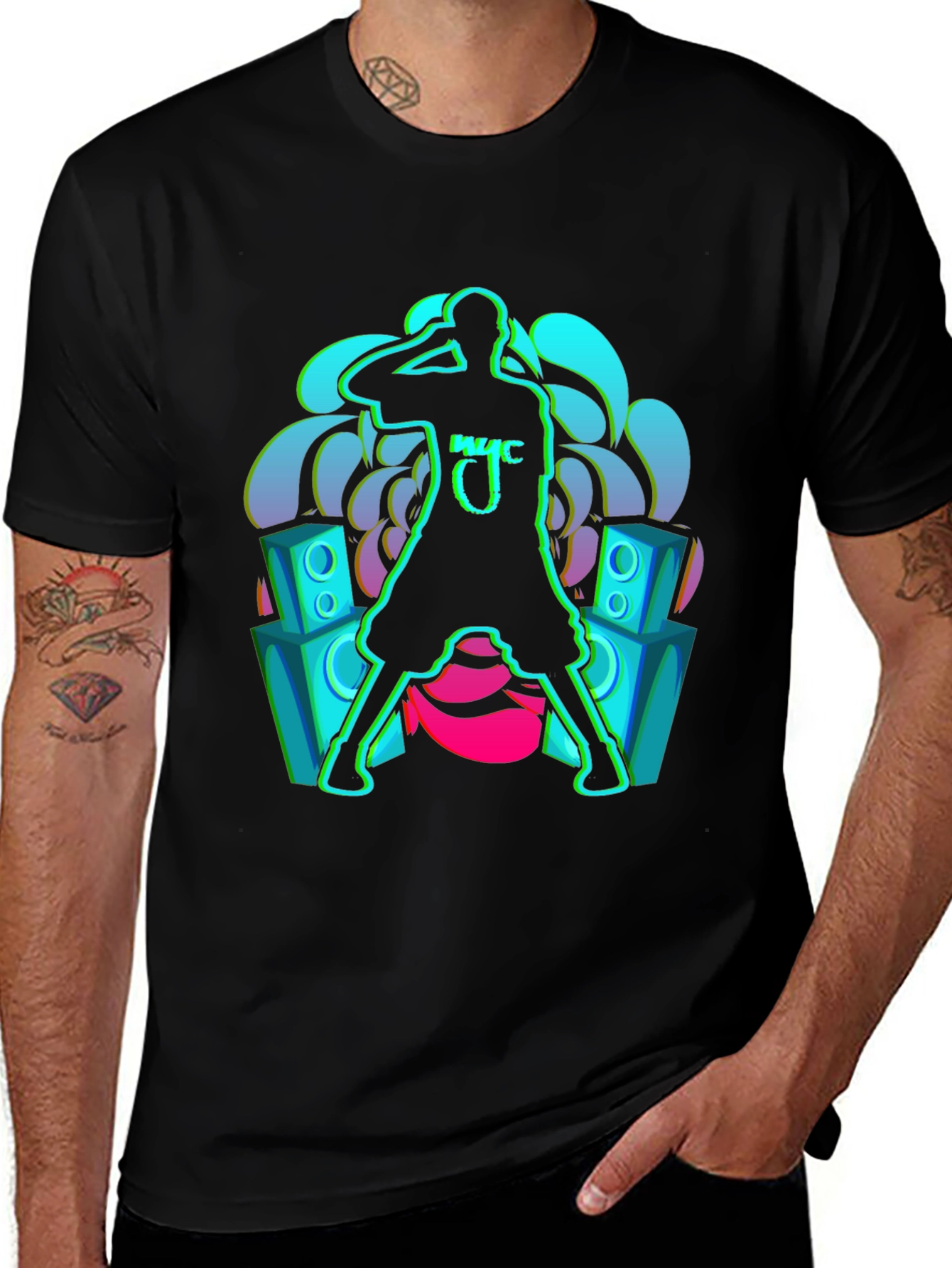 Neon Music Graphic Black T-Shirt