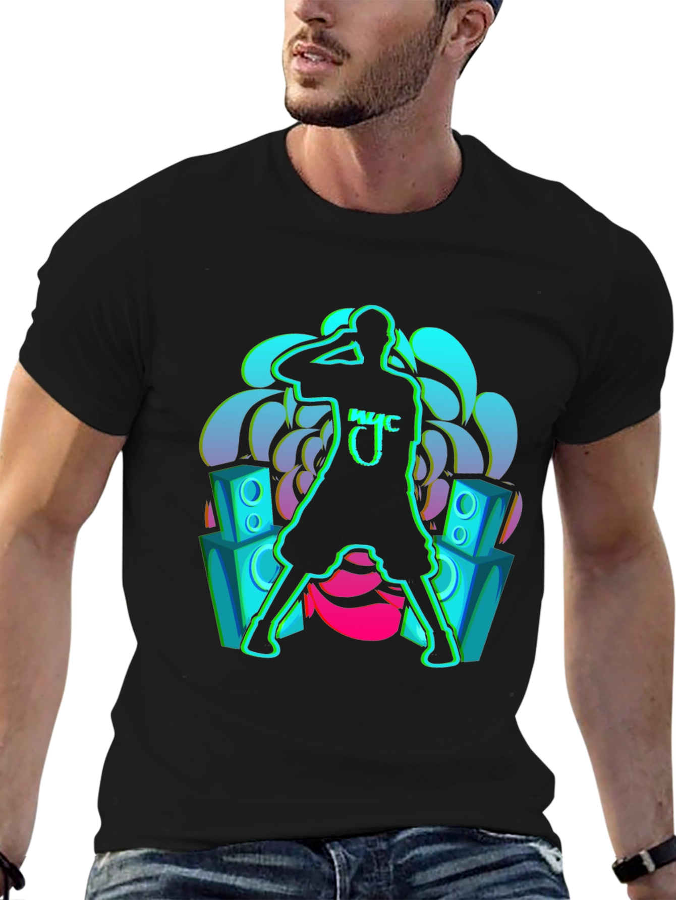 Neon Music Graphic Black T-Shirt
