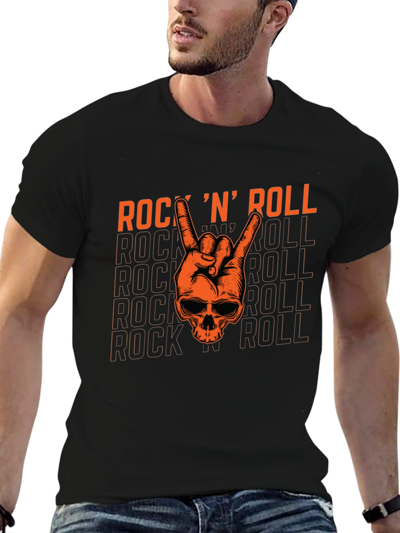 Rock N Roll Skull Graphic Tee - Black