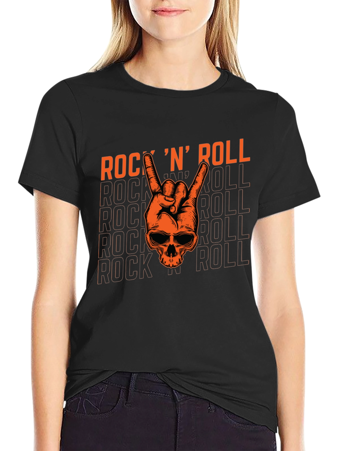 Rock N Roll Skull Graphic Tee - Black