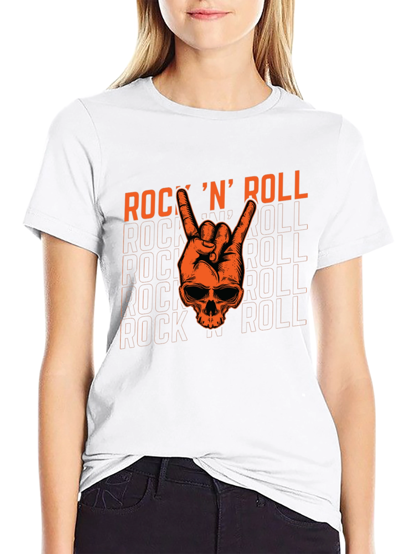 Rock N Roll Skull Graphic Tee - Black