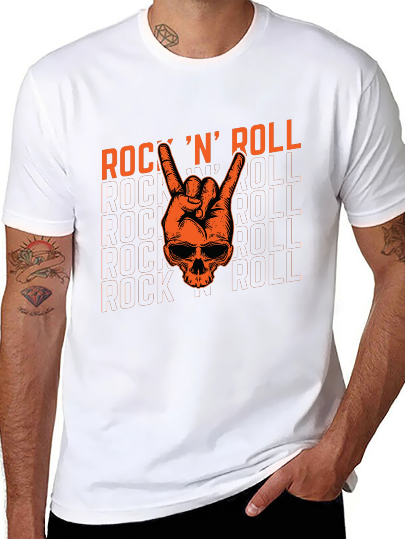 Rock N Roll Skull Graphic Tee - Black