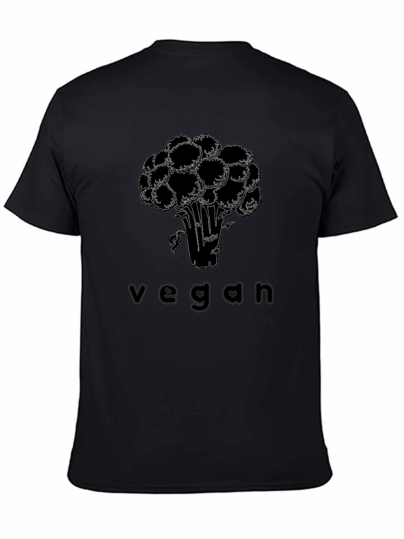 Vegan Broccoli Graphic Tee - Black Cotton Casual T-Shirt