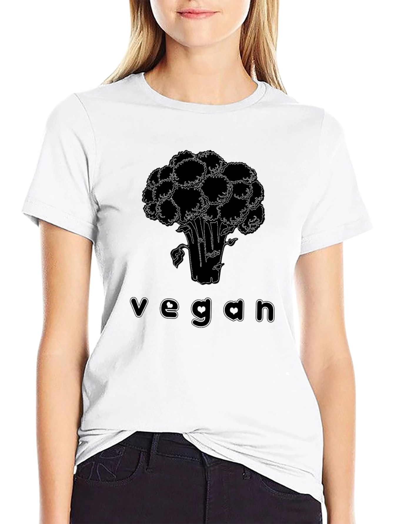 Vegan Broccoli Graphic Tee - Black Cotton Casual T-Shirt