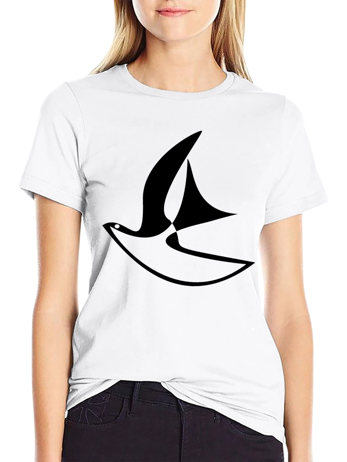 Stylish Black T-Shirt with Abstract Bird Design