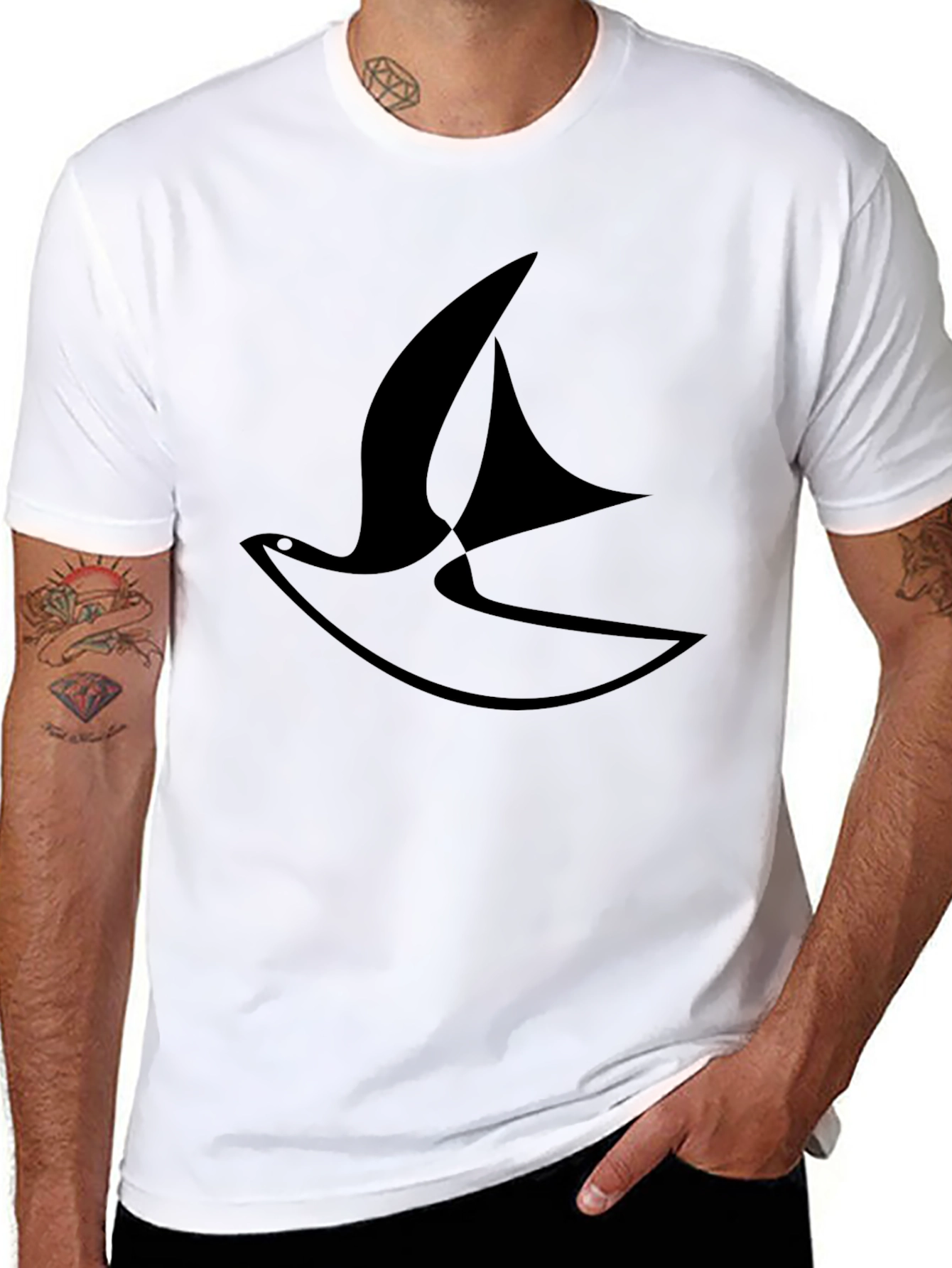 Stylish Black T-Shirt with Abstract Bird Design