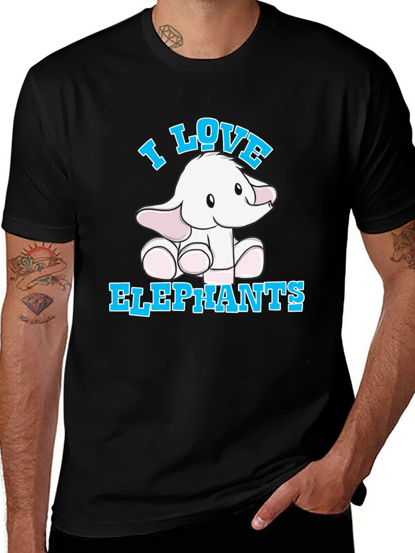 I Love Elephants Graphic T-Shirt - Black