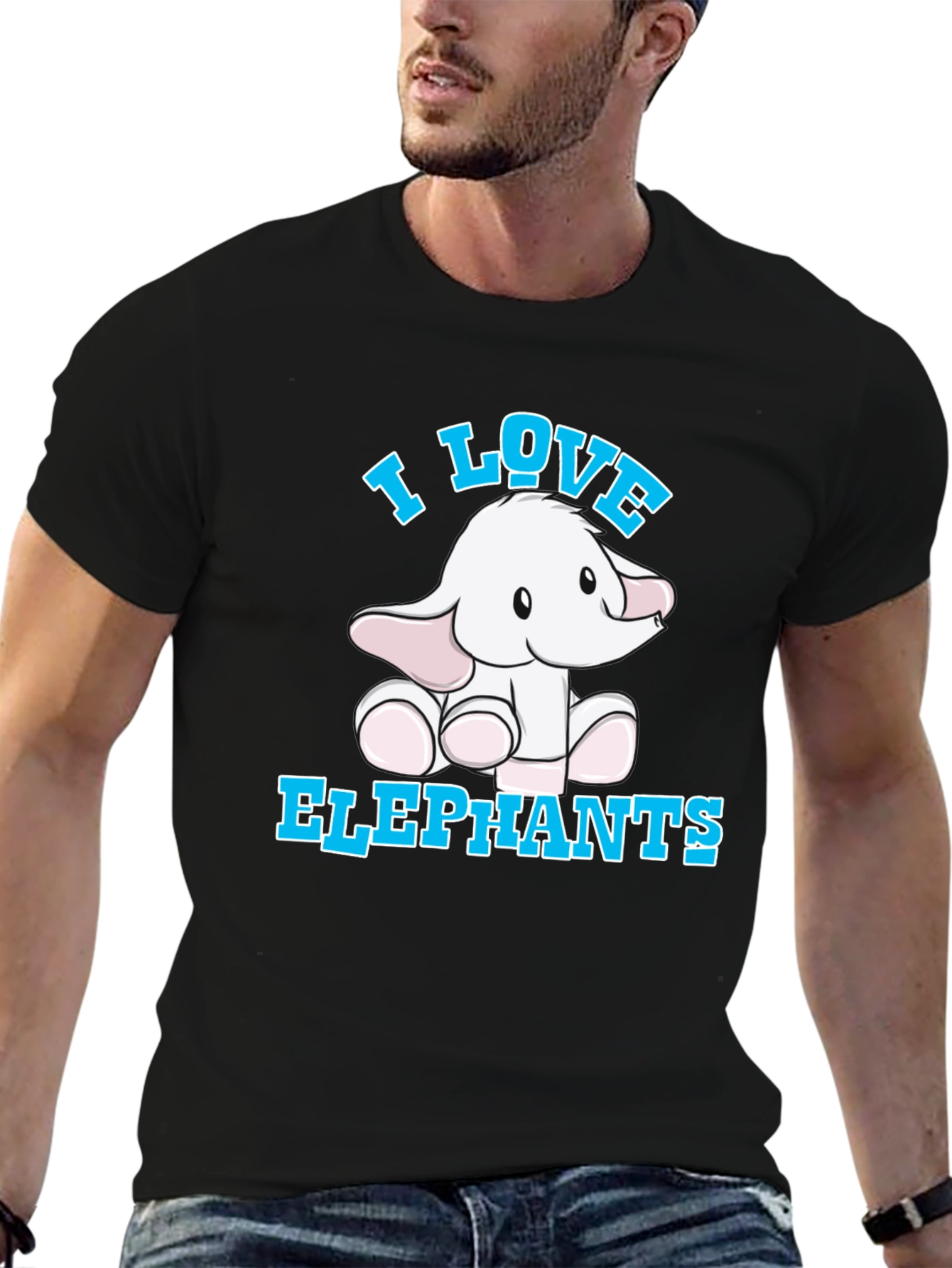 I Love Elephants Graphic T-Shirt - Black