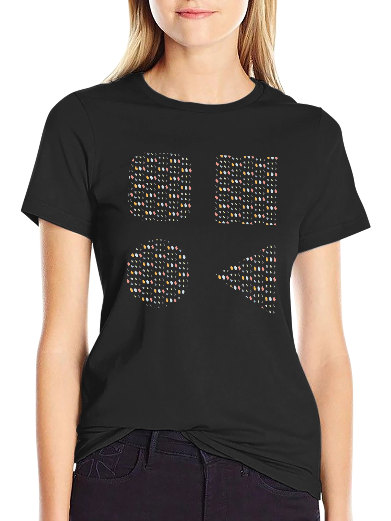 Geometric Pattern Graphic Tee - Soft Black Cotton