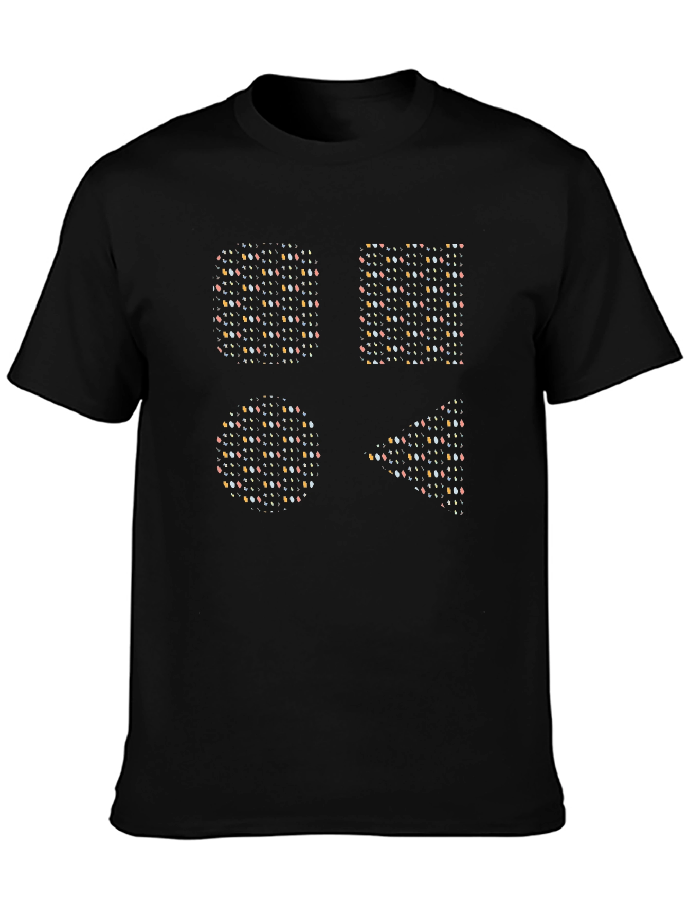 Geometric Pattern Graphic Tee - Soft Black Cotton