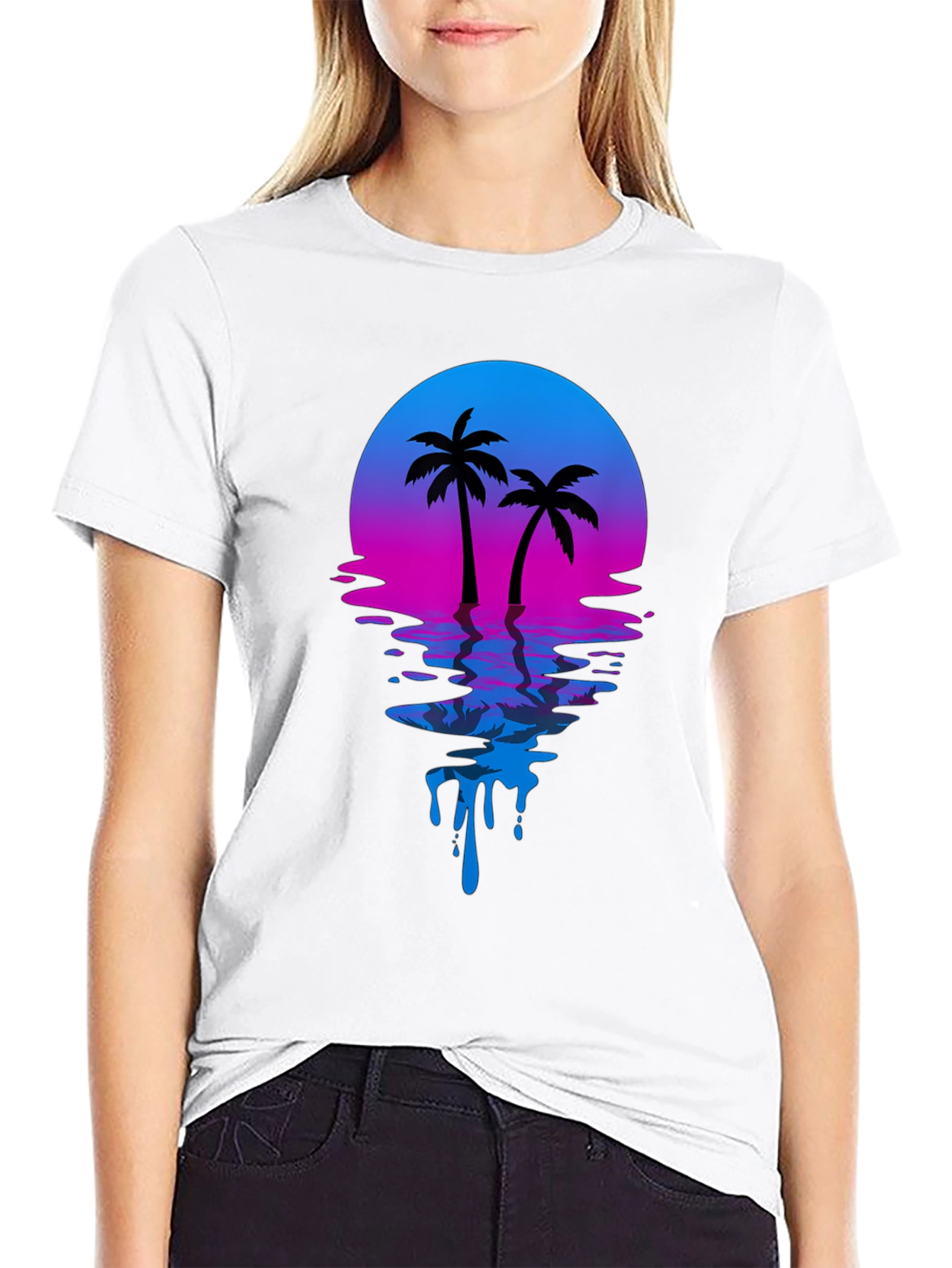 Retro Sunset Palm Tree Graphic T-Shirt