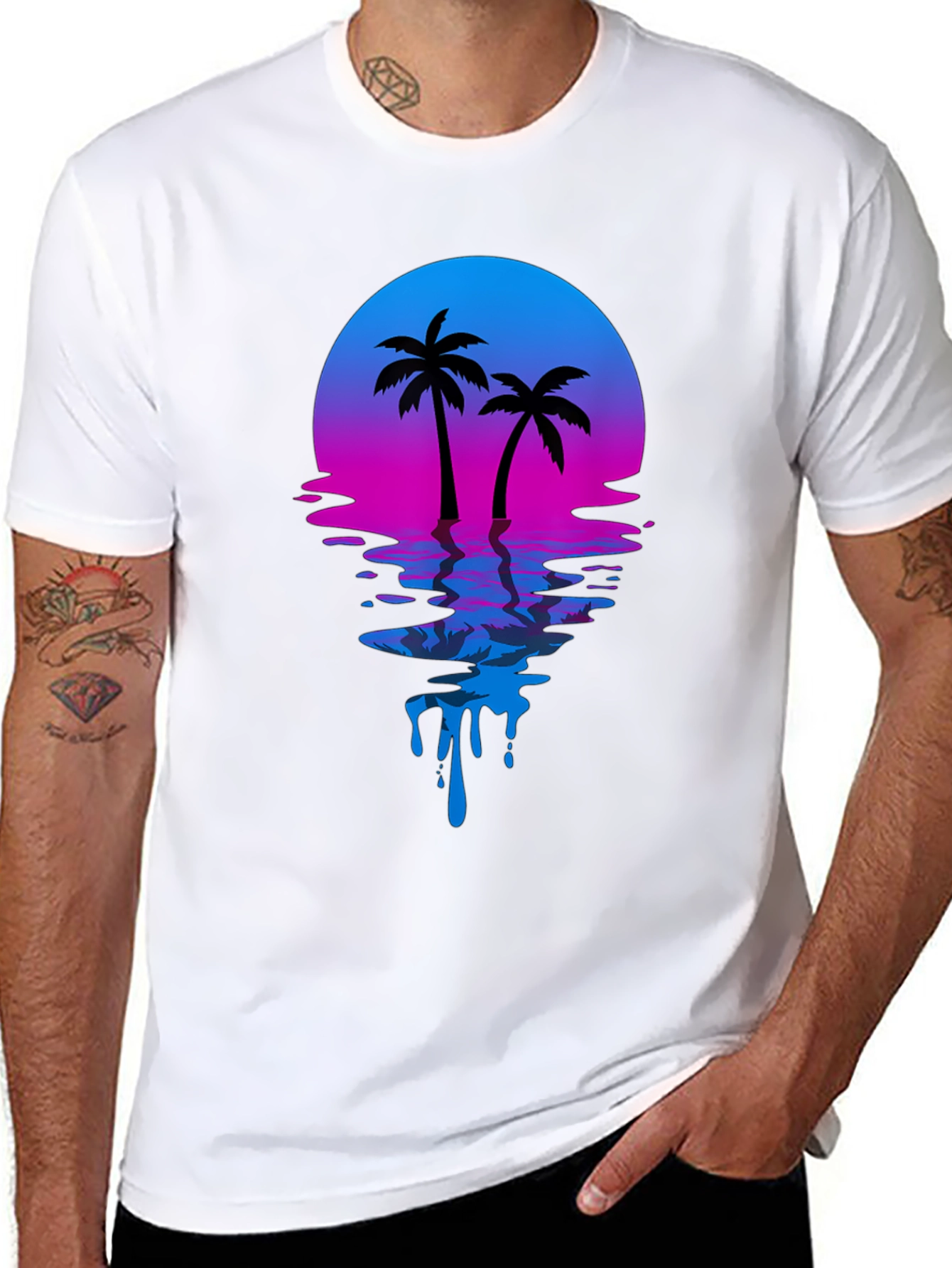Retro Sunset Palm Tree Graphic T-Shirt