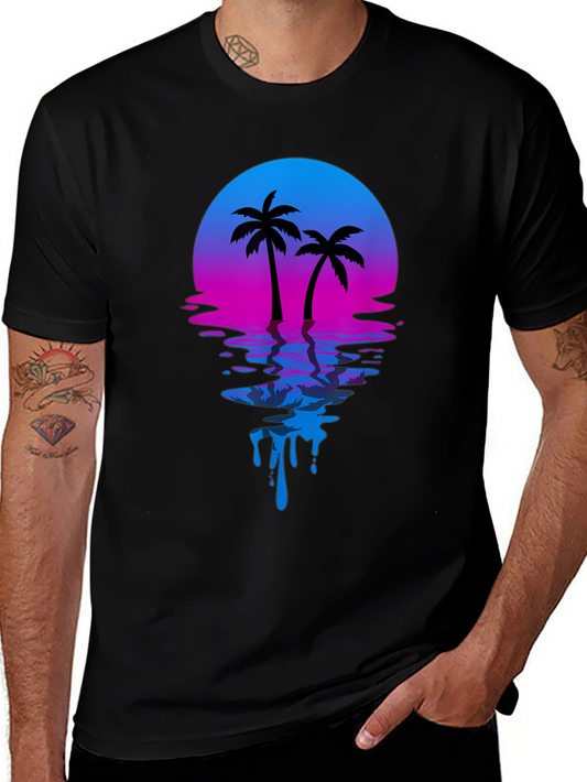 Retro Sunset Palm Tree Graphic T-Shirt