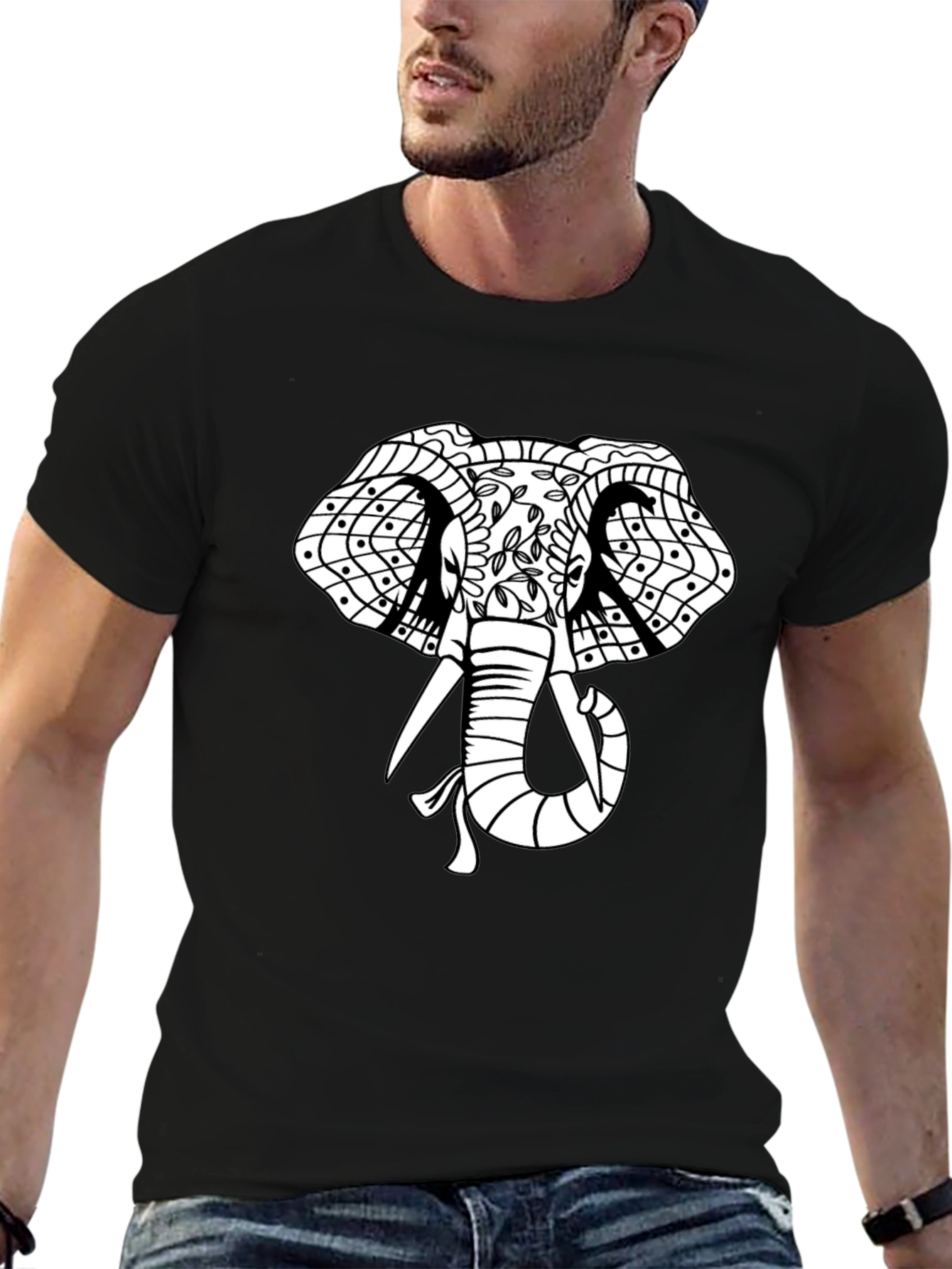 Elephant Graphic Print T-Shirt - Black