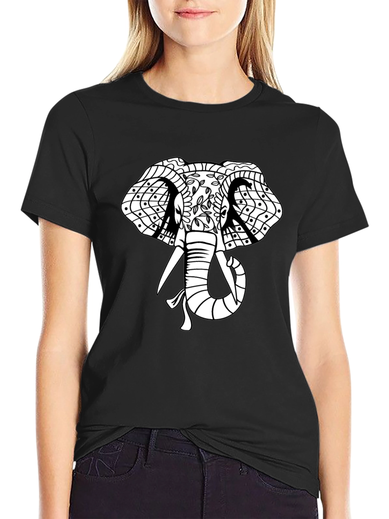 Elephant Graphic Print T-Shirt - Black