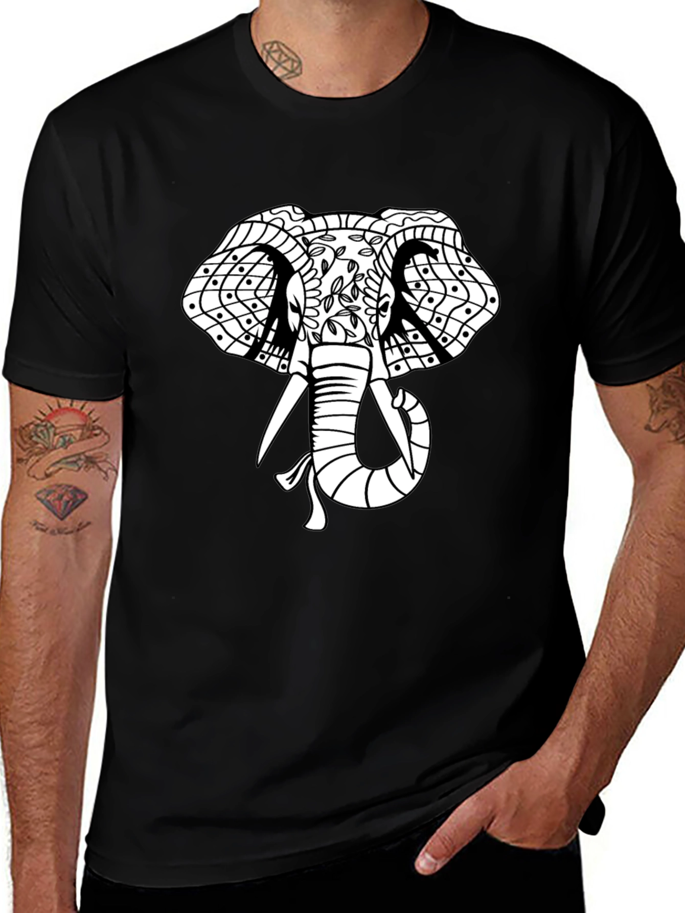 Elephant Graphic Print T-Shirt - Black