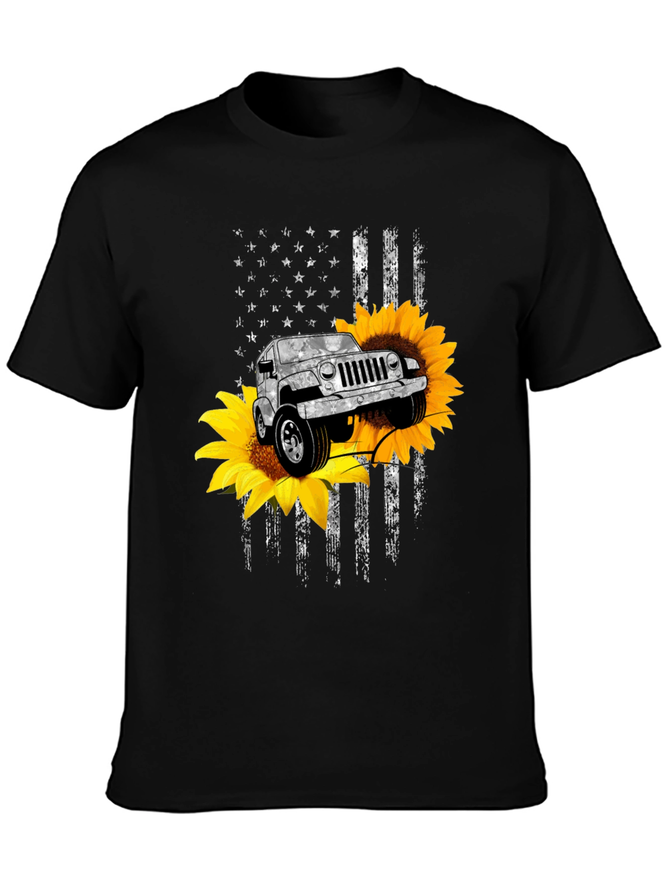 American Flag Sunflower Jeep Graphic Tee