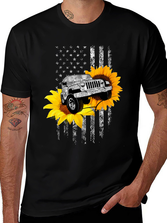 American Flag Sunflower Jeep Graphic Tee