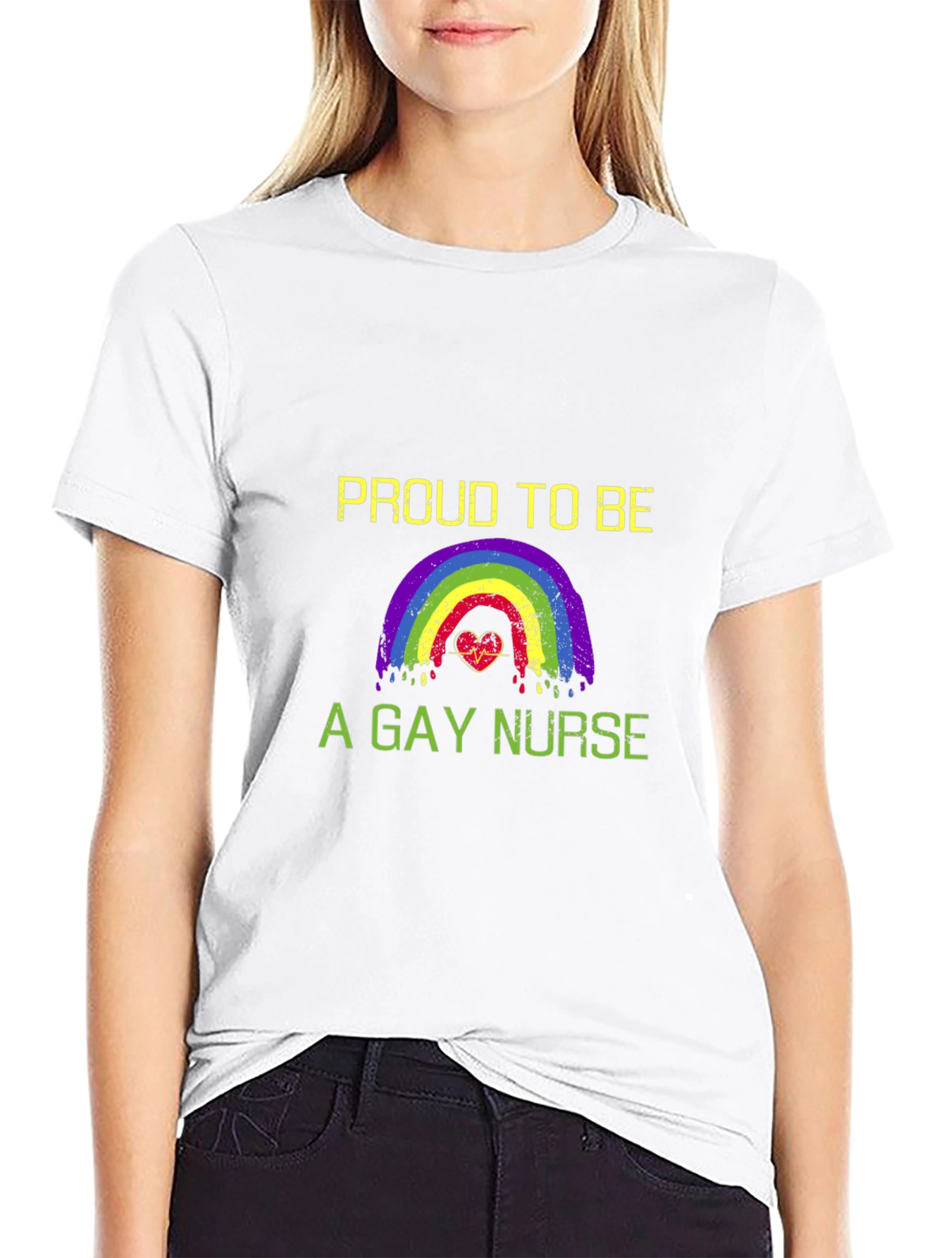 Proud Gay Nurse T-Shirt LGBTQ Rainbow Heartbeat