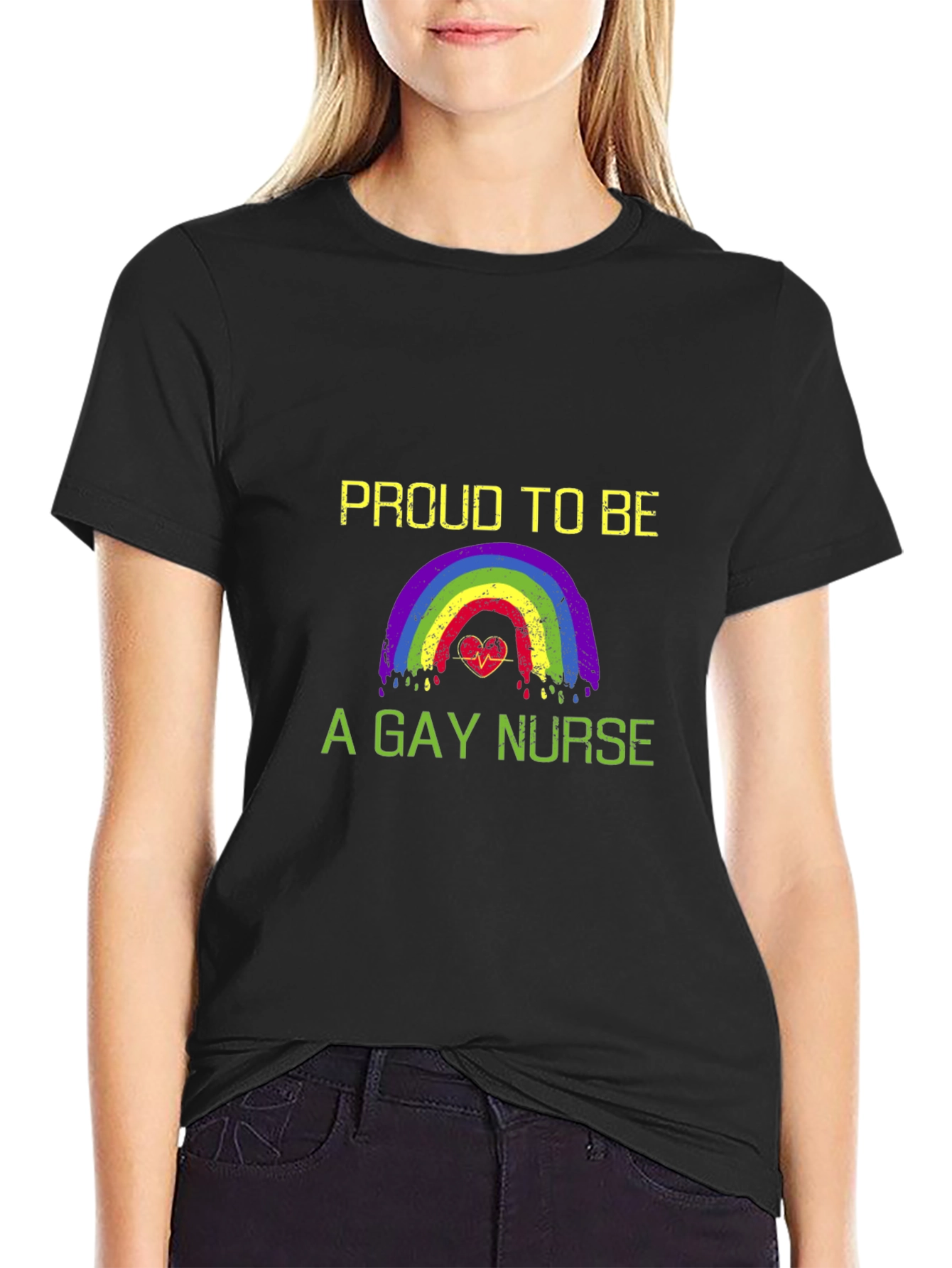 Proud Gay Nurse T-Shirt LGBTQ Rainbow Heartbeat