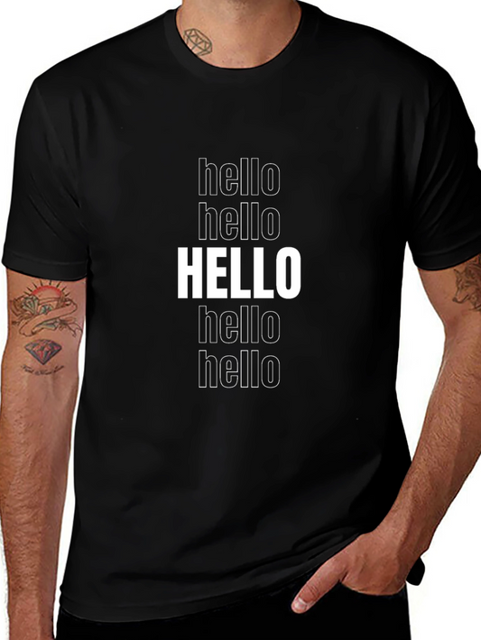 Hello Graphic Print Crew Neck T-Shirt - Black