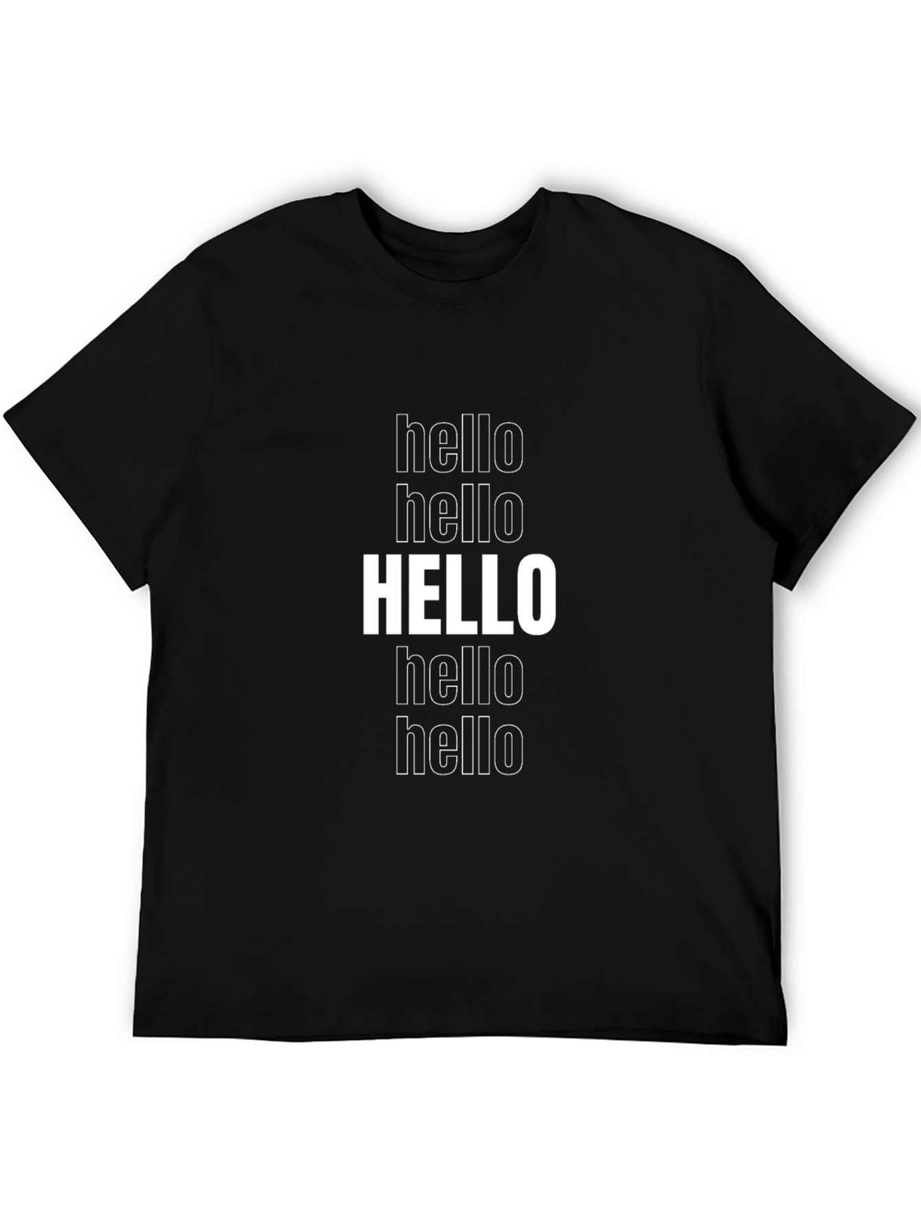 Hello Graphic Print Crew Neck T-Shirt - Black