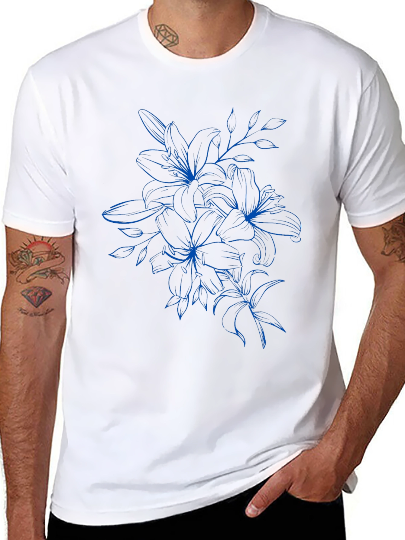 Floral Graphic Tee - Black Cotton T-Shirt