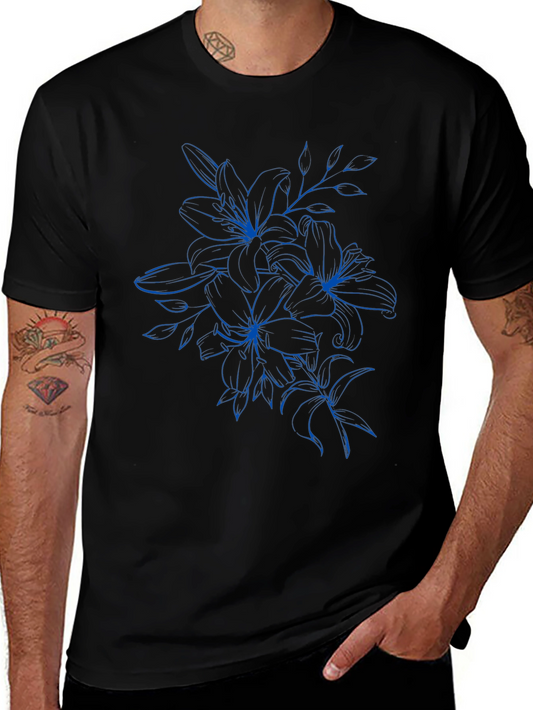 Floral Graphic Tee - Black Cotton T-Shirt