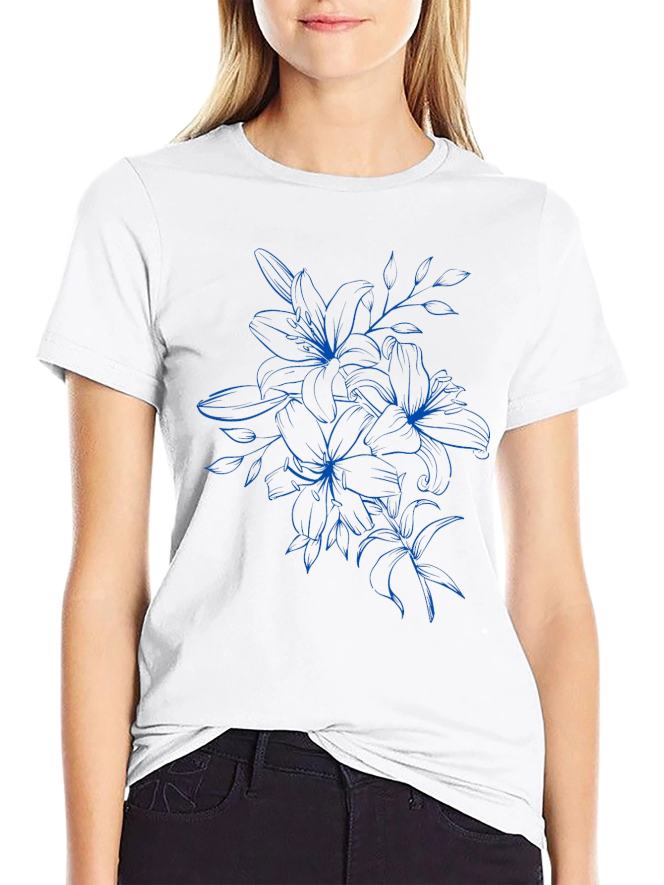 Floral Graphic Tee - Black Cotton T-Shirt