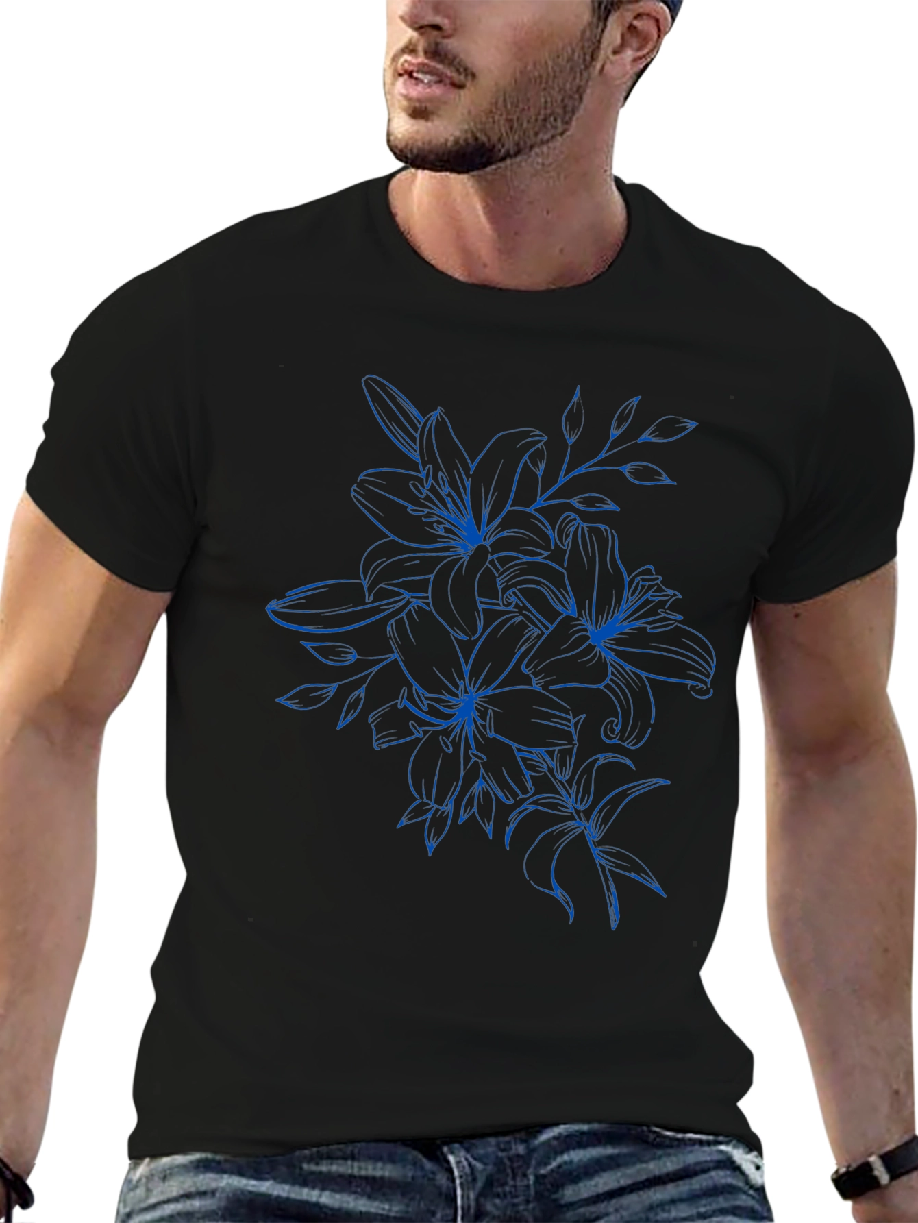 Floral Graphic Tee - Black Cotton T-Shirt