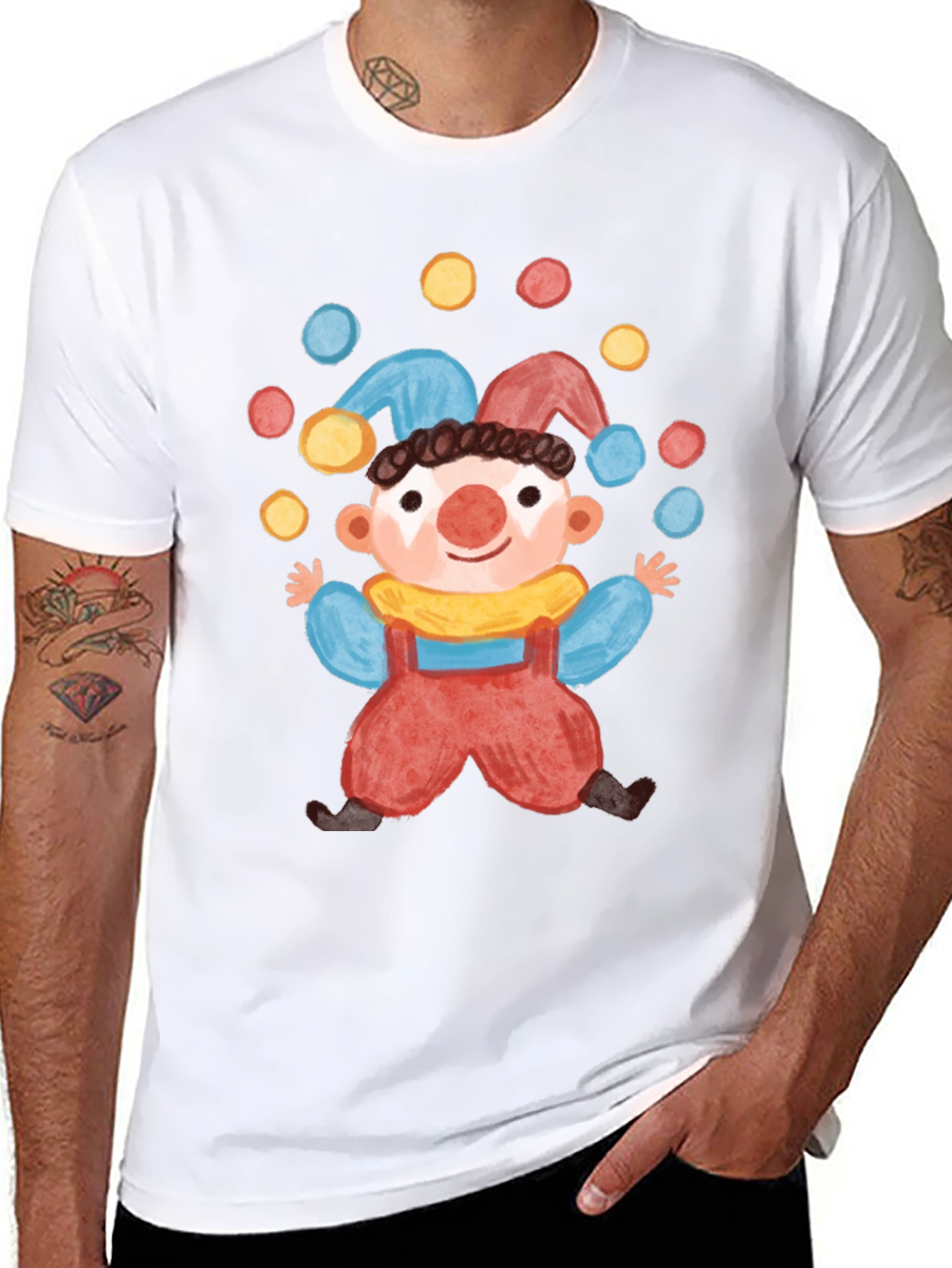 Clown Juggling Balls Graphic Tee - Fun Circus Style
