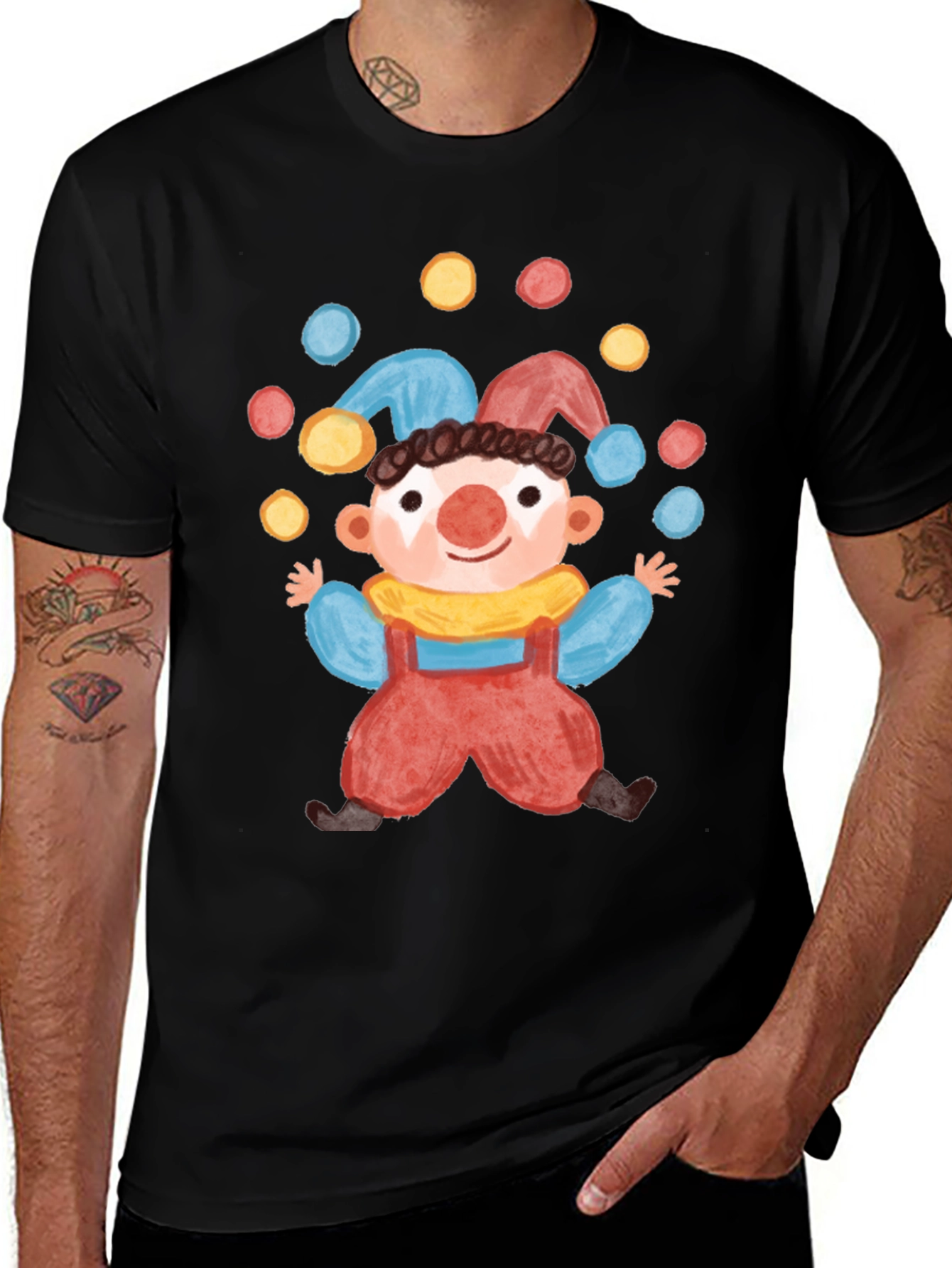 Clown Juggling Balls Graphic Tee - Fun Circus Style