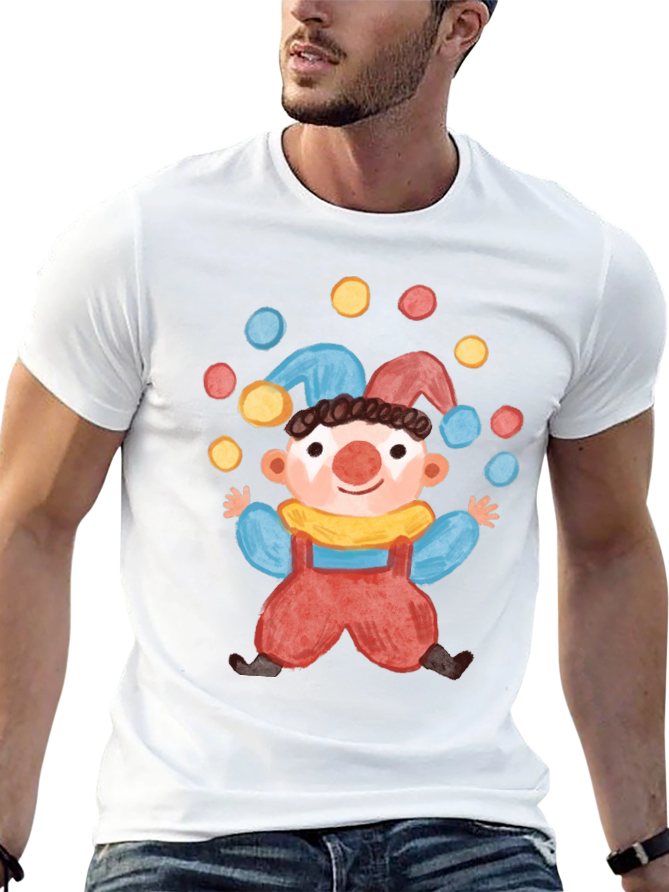 Clown Juggling Balls Graphic Tee - Fun Circus Style