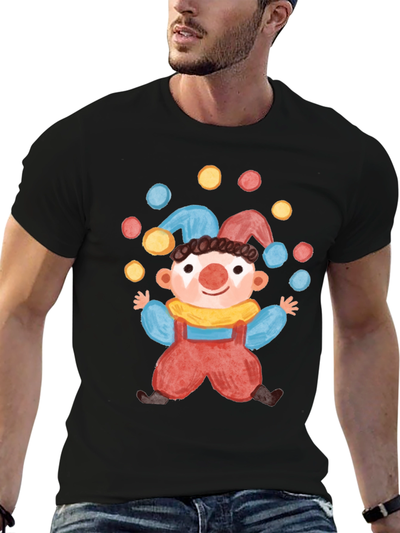 Clown Juggling Balls Graphic Tee - Fun Circus Style